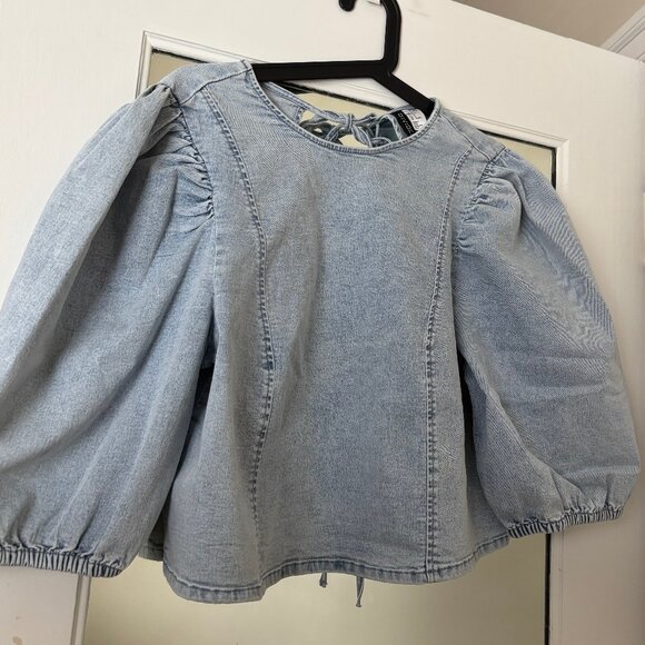 Puff Sleeve Denim Top by Divided H+M - Picture 2 of 7